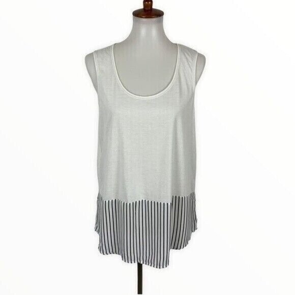 French Connection Tank Top Large White Sleeveless Tiered Sheer Resort - Picture 1 of 7